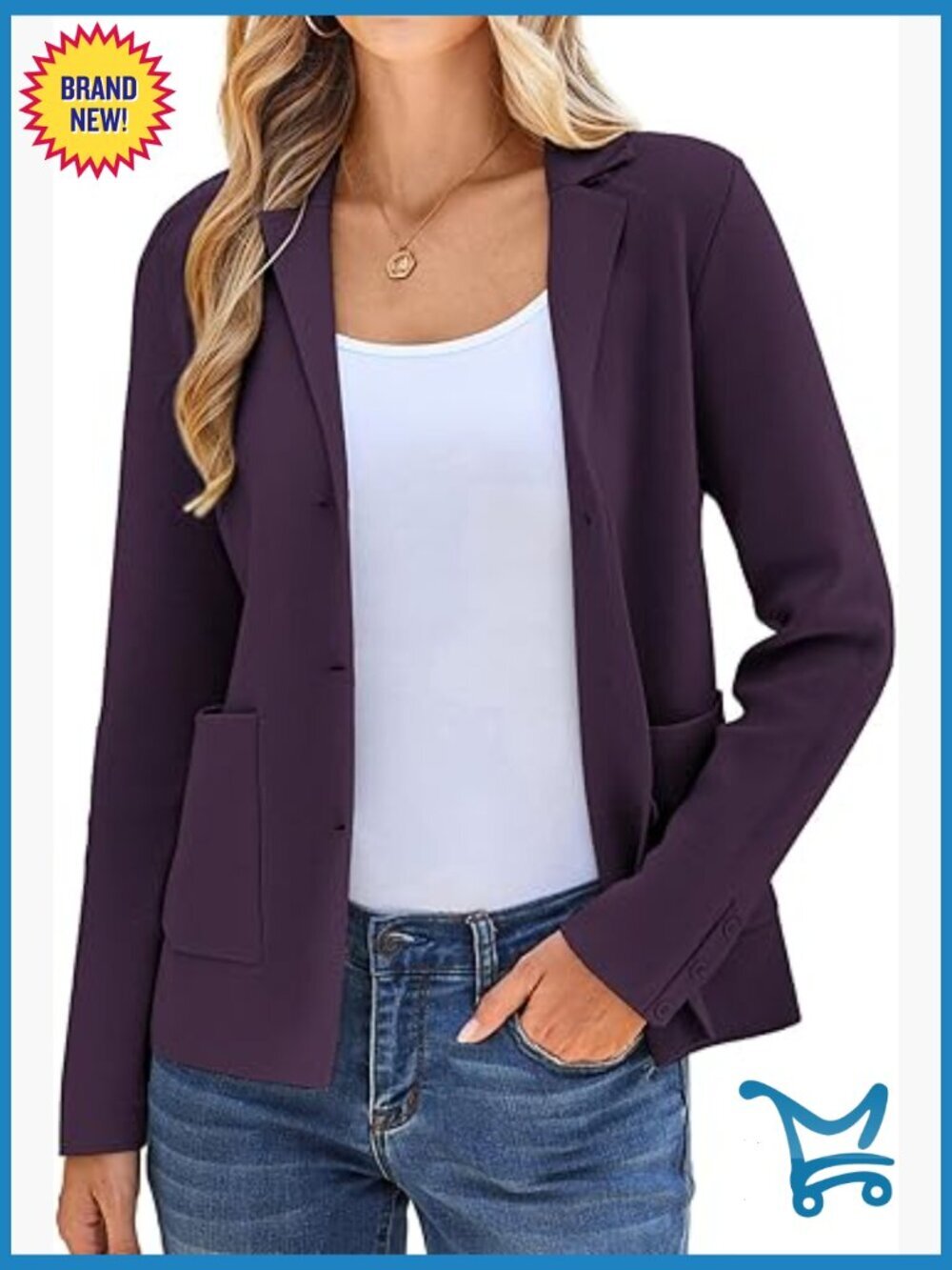Long Sleeve Casual Blazer Work Office Jacket with Pockets
